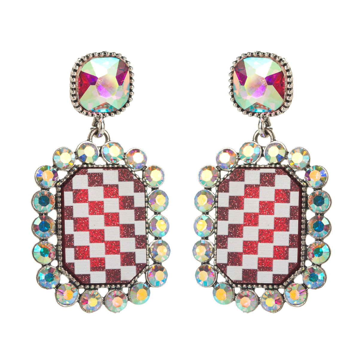 Wholesale Women' s alloy square stud earrings with diamond lattice